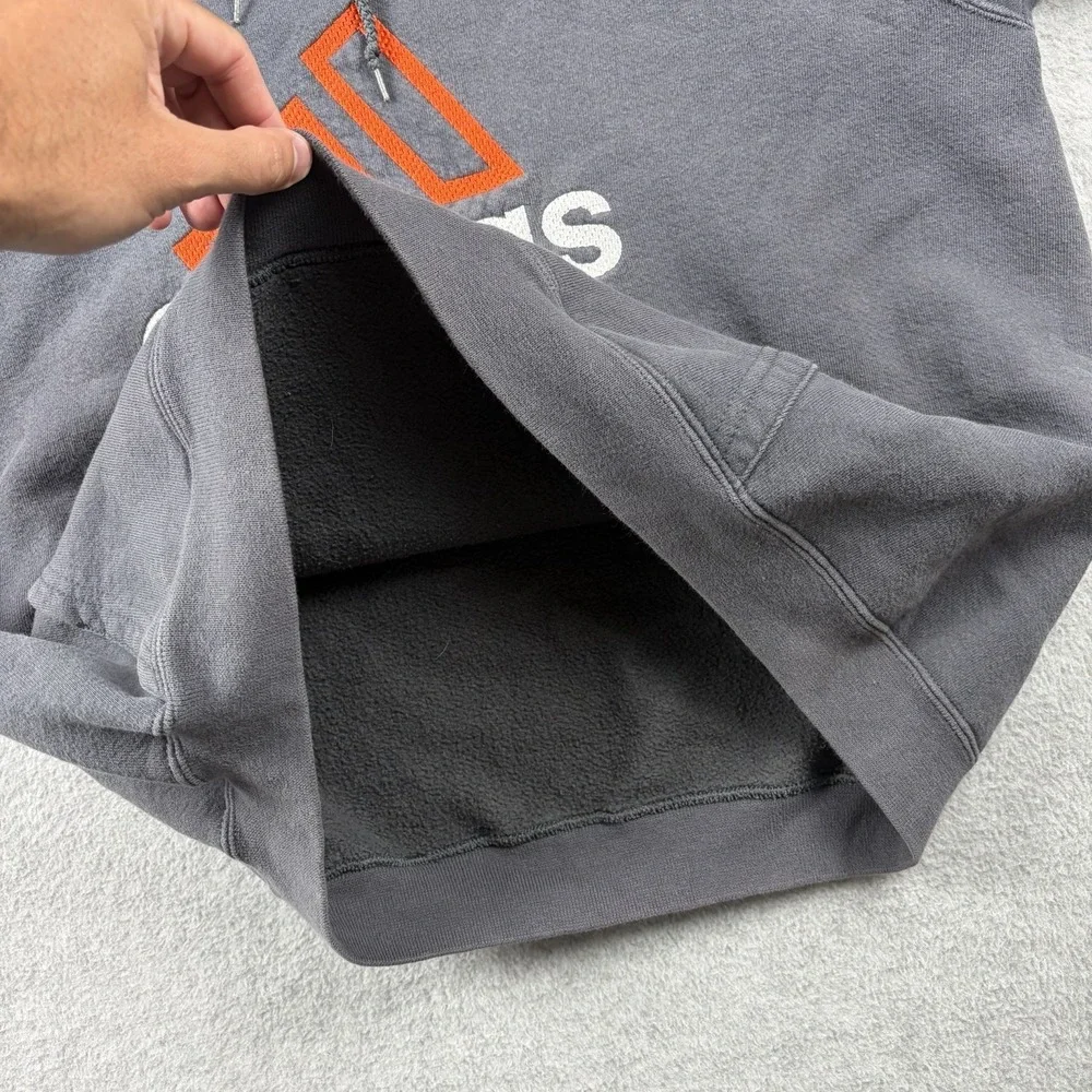 Vintage Adidas Hoodie Mens Medium Gray Heavy Embroidered Boxy Pullover 90s USA‎